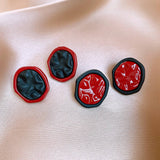 Vintage Red Pleated Oval Earrings_Cwasc1324