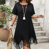 BLACK TASSEL LOOSE FIT SLIM MAXI DRESS_CWDSD8485