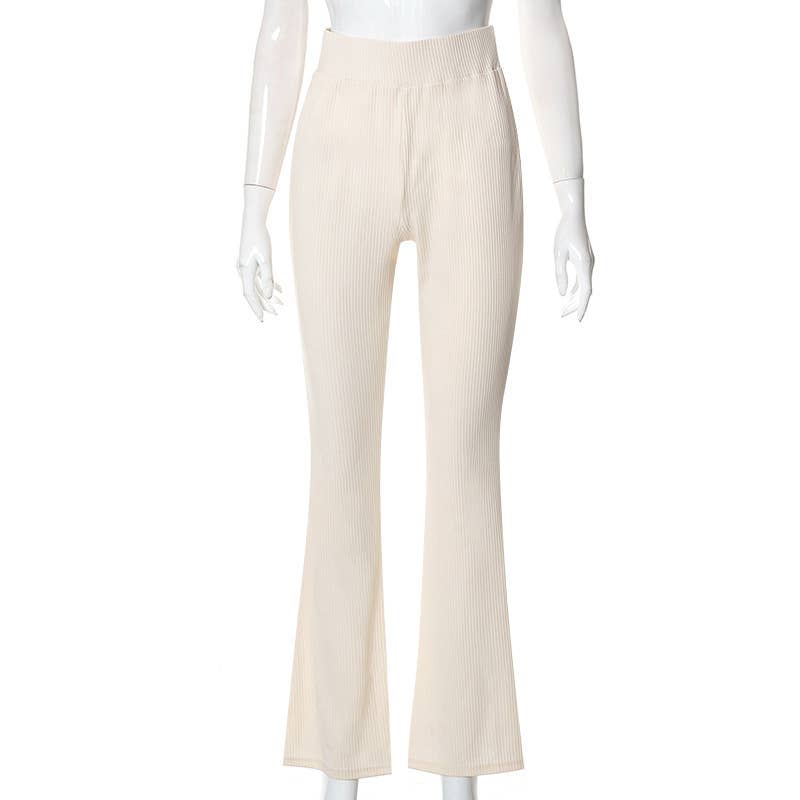 Solid Color Slacks With High-Waisted Stretch Waist
