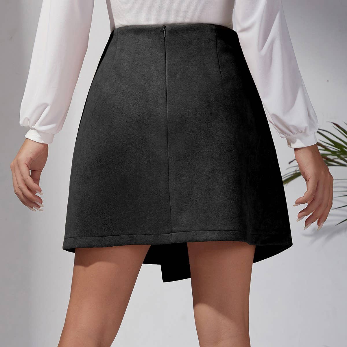 SUEDE IRREGULAR SKIRT HIGH WAIST ZIPPER SKIRT_CWBSS0382