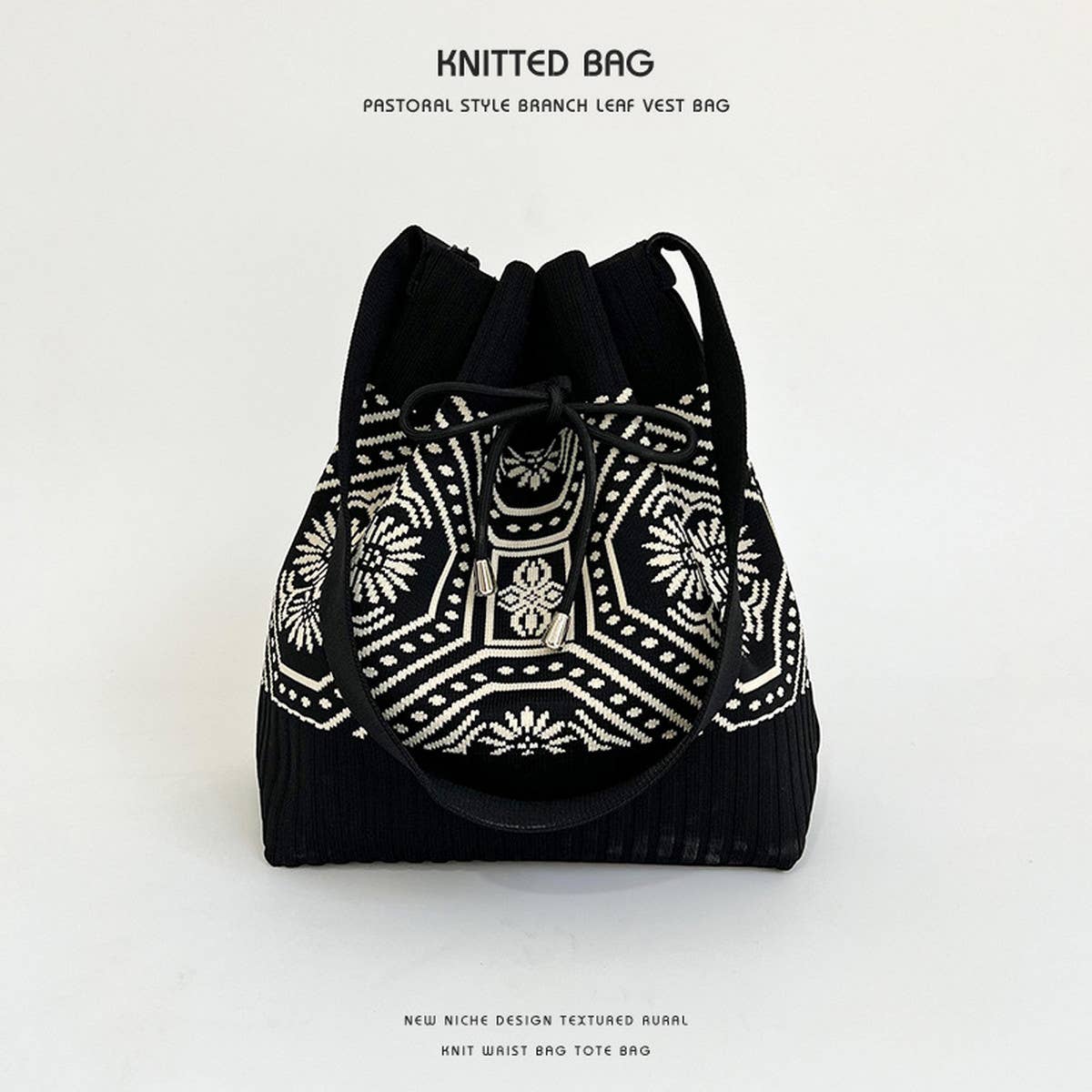 DRAWSTRING MAGNETIC CLOSURE KNITTED SHOULDER BAG_CWAB2376