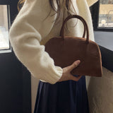 FASHION SIMPLE BROWN SUEDE BOSTON BAG HANDBAG_CWAB4114