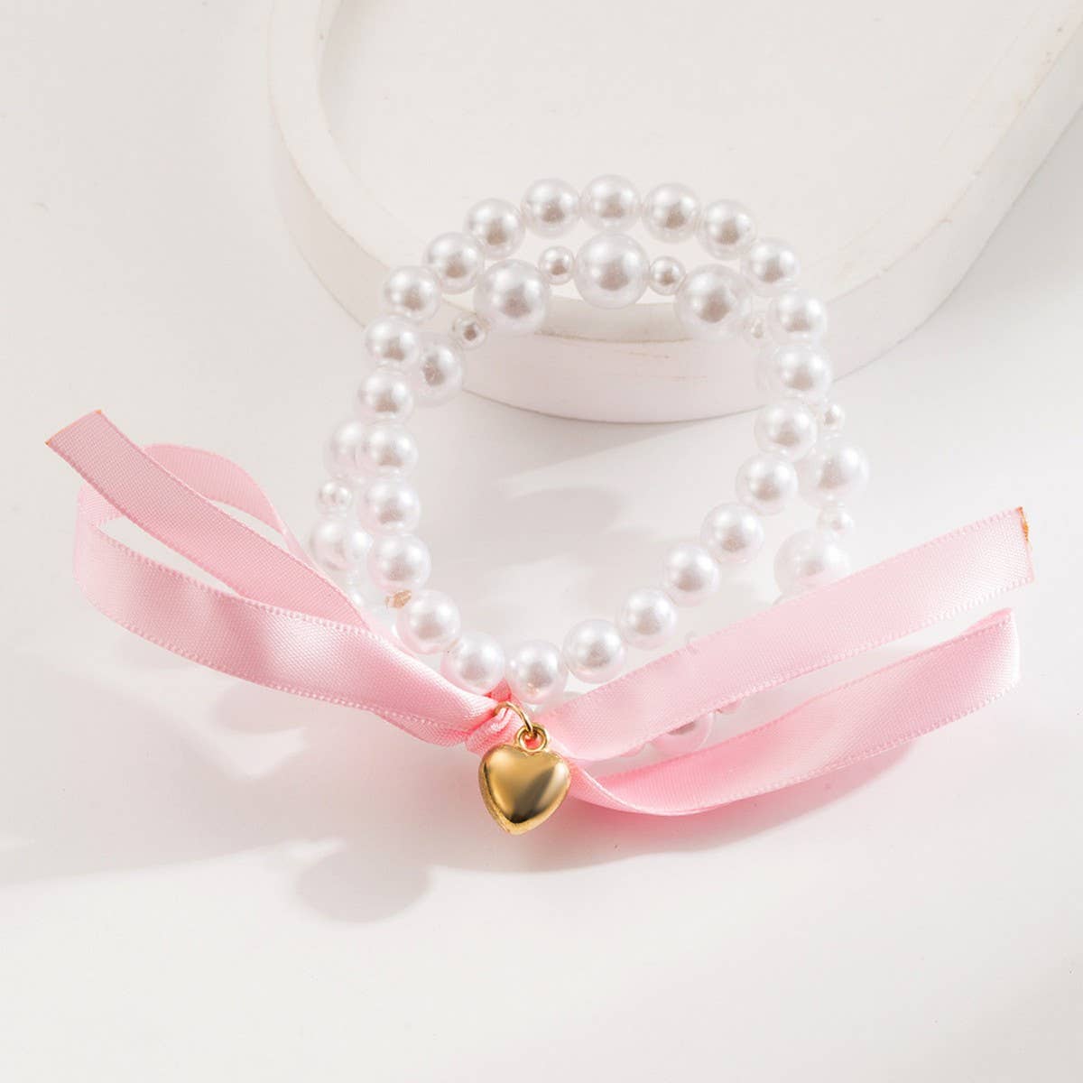 DELICATE HEART PEARL BOW HAIR TIE FOR WOMEN_CWAHA6237