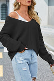 V Neck Solid Off Shoulder Knit Pullover_Cwoswl2047