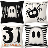 HALLOWEEN BLACK AND WHITE SPIDER PILLOWCASE_CWMM1337