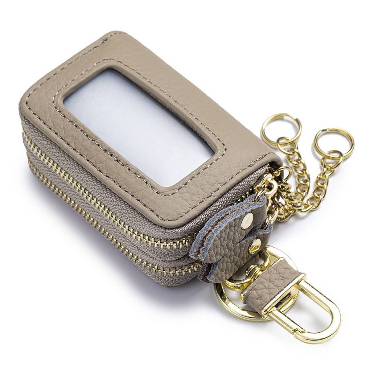 Womens Leather Key Pouch Double Zipper Bag_Cuab00385