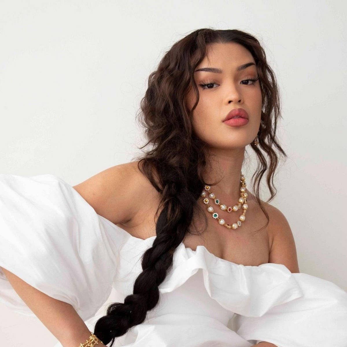 PEARL COLORFUL FLOWER RHINESTONE NECKLACE_CWMM5343