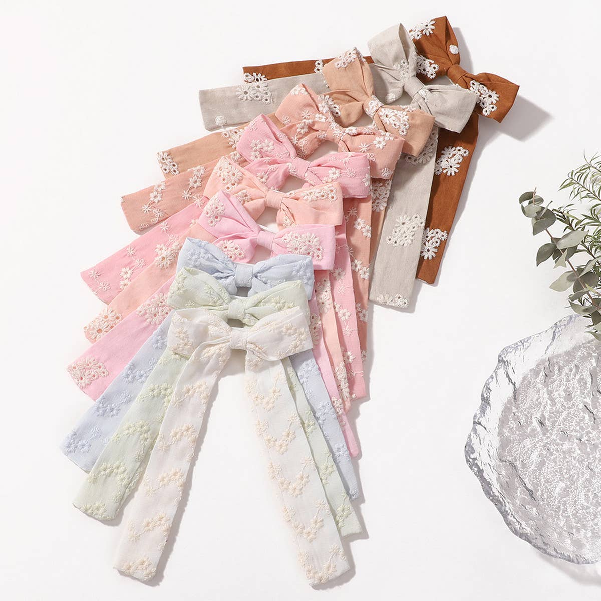 Childrens Ribbon Bow Embroidered Hairpin