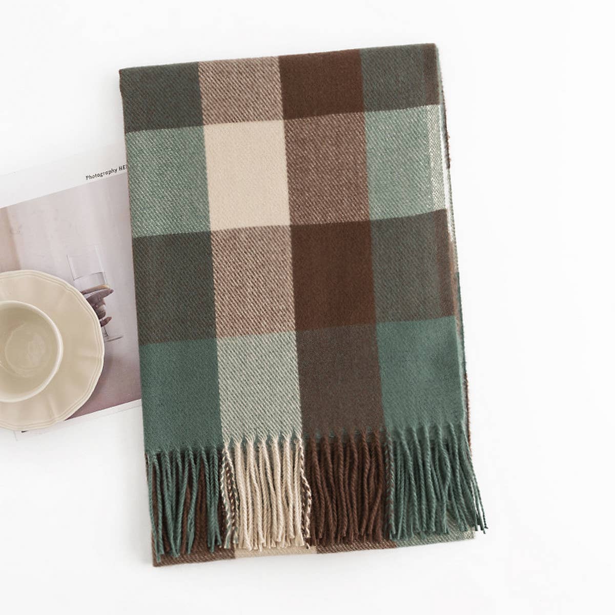 MELANGE PLAID SCARF SOFT FAUX CASHMERE FALL WRAP_CWASC1004