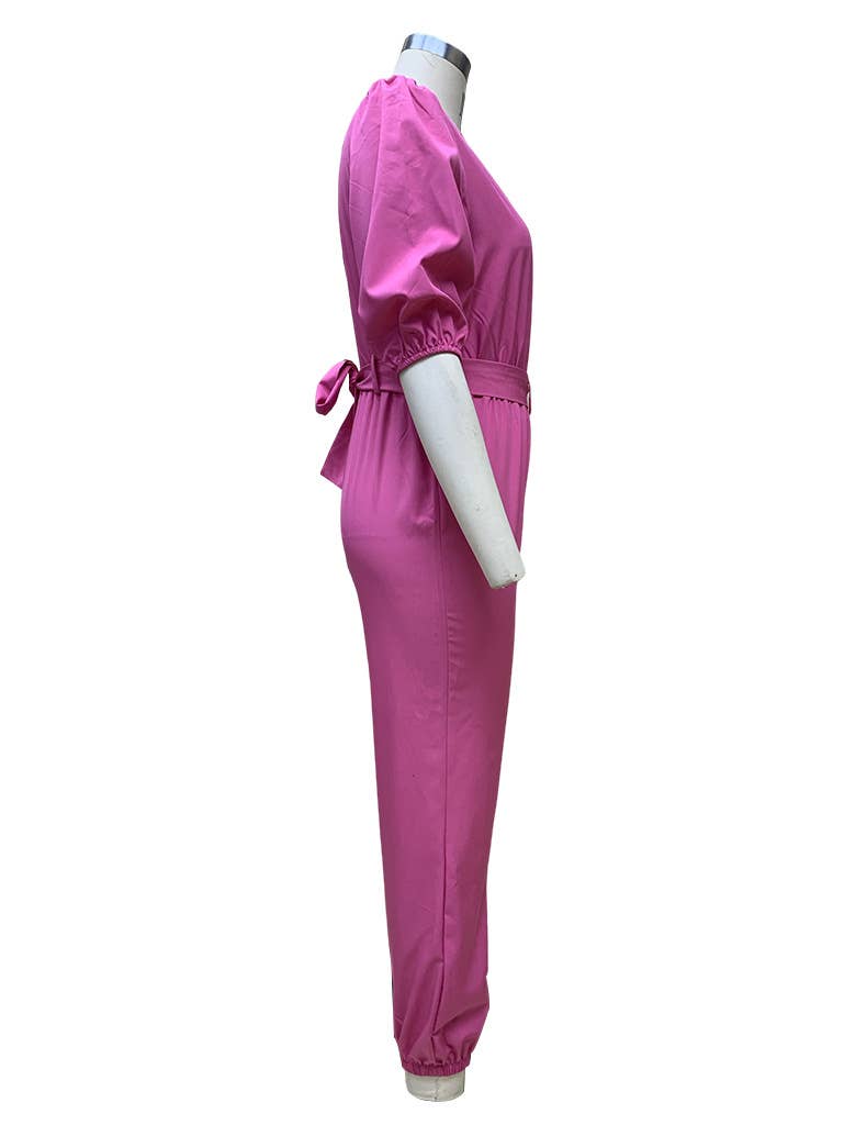 Temperament Round Neck Solid Color Romper