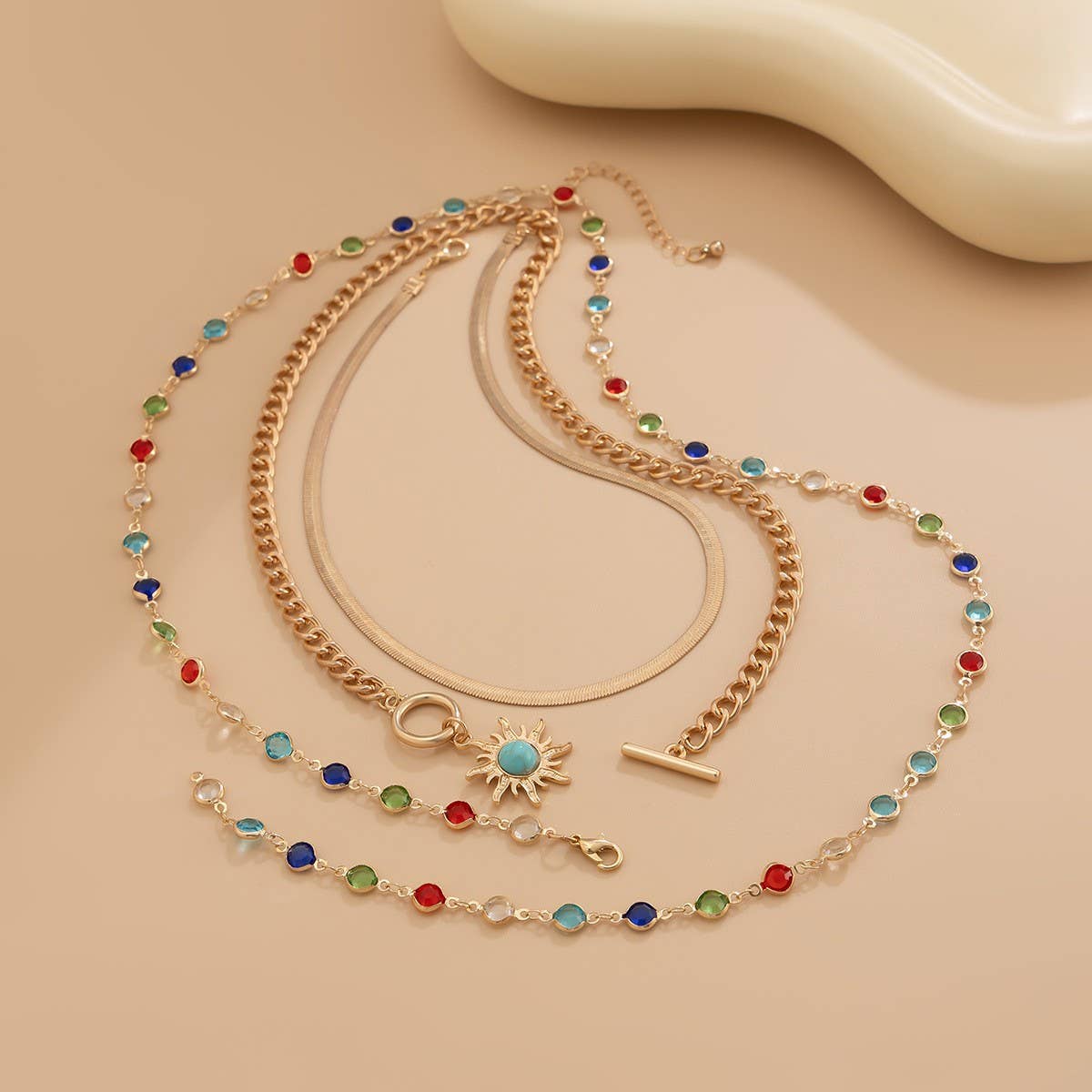 SUNFLOWER COLORED CRYSTAL CHAIN NECKLACE_CWMM3138