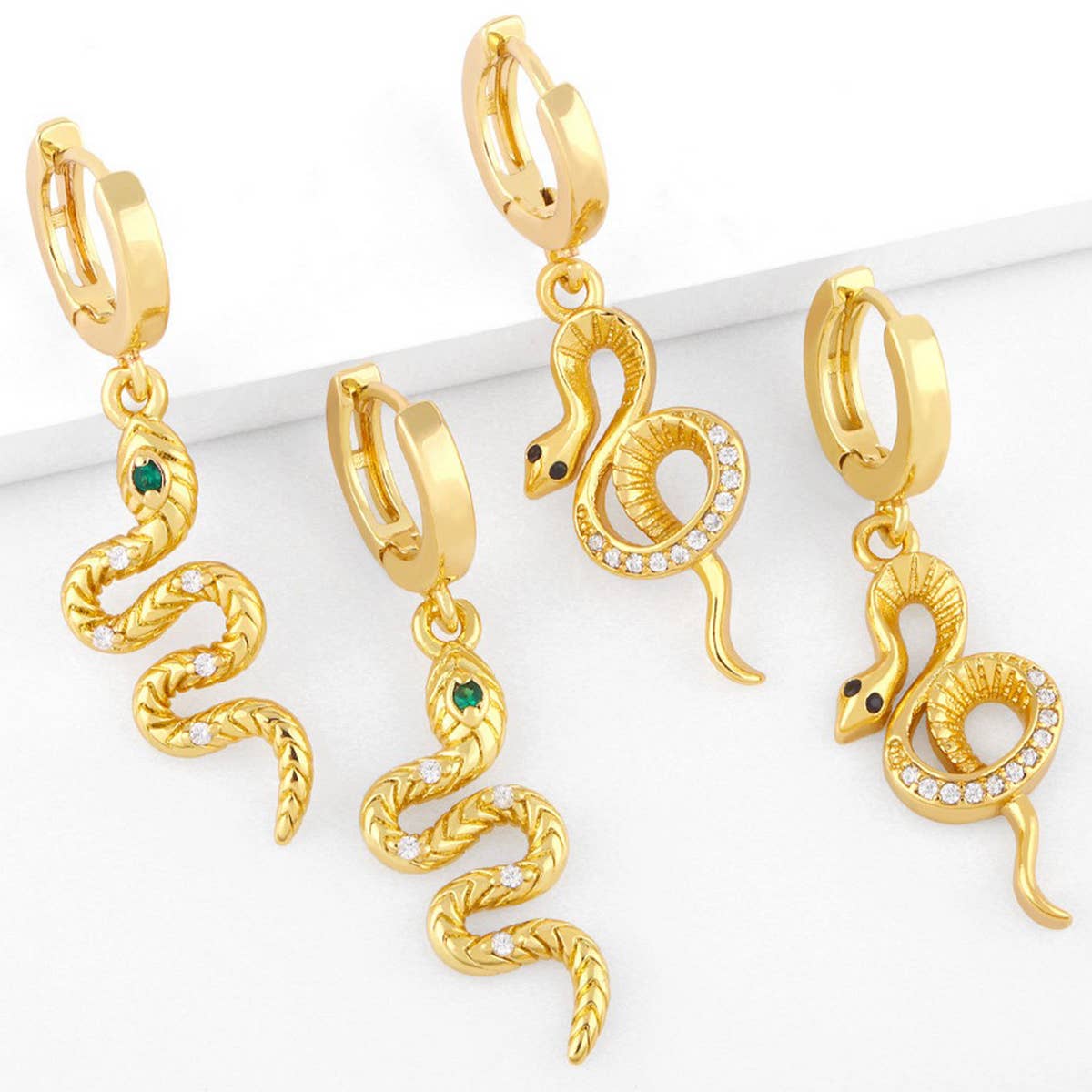 INLAID ZIRCON SNAKE SHAPED PENDANT EARRINGS_CWAJE1046