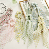 SMALL FRESH FLORAL PLAID RIBBON HAIR TIE_CWAHA1084