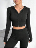 Zipper Hooded Top,Low-Waisted Flared Pants Set