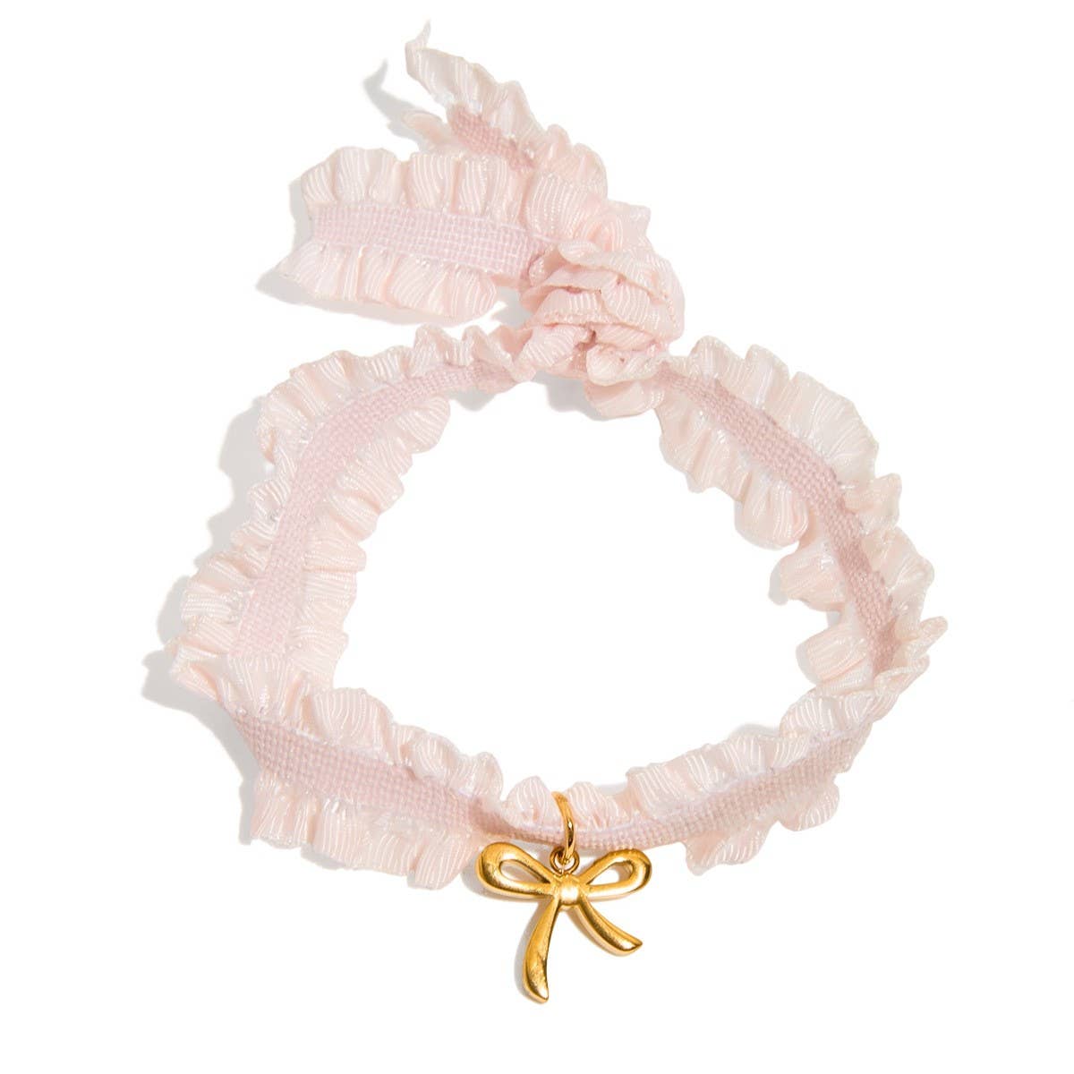 SWEET 18K GOLD PINK LACE BOW PENDANT BRACELET_CWAJE4806