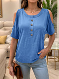 Solid-Color Off-The-Shoulder Short-Sleeved Top