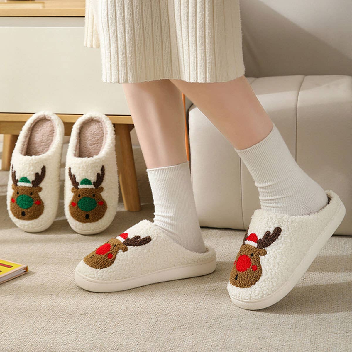 CHRISTMAS ELK NON SLIP COTTON SLIPPERS_CWSHS0275