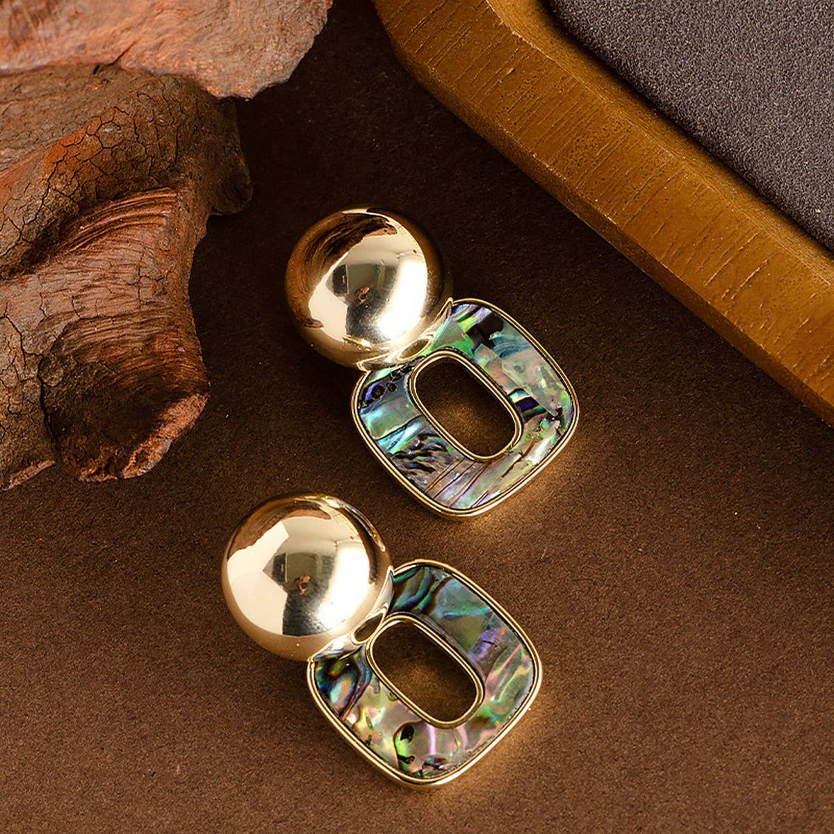 COLORFUL ABALONE PENDANT SILVER NEEDLE EARRINGS_CWMM4340