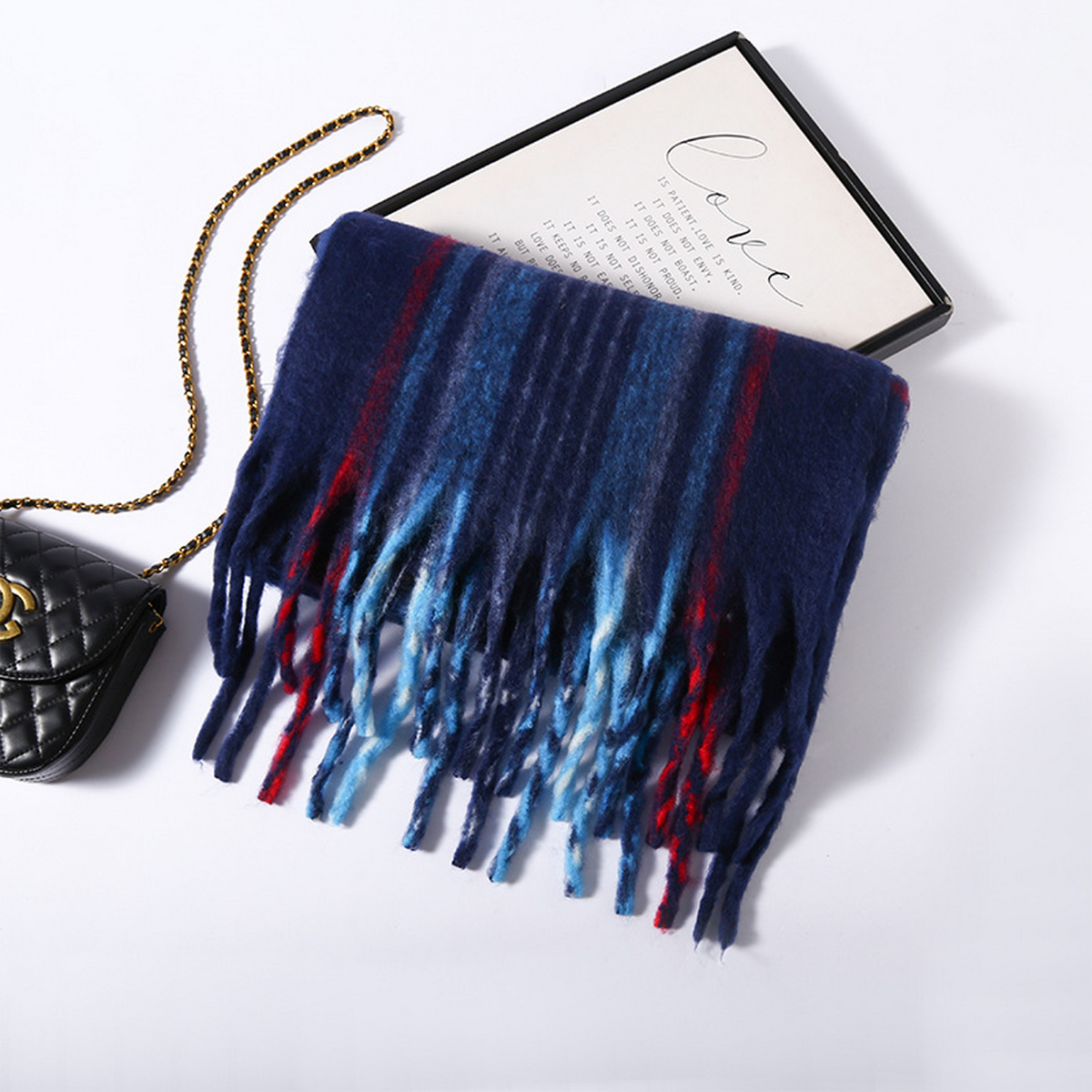 FAUX CASHMERE PLAID SCARF THICK FRINGED WRAP_CWASC2698