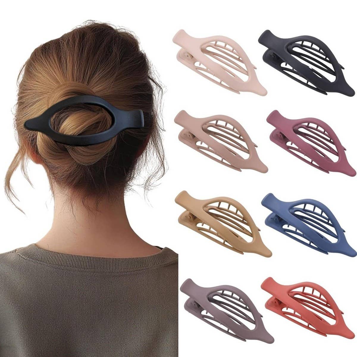 Glossy Matte Oval Hair Clip-Large Duckbill Style_Cwaha07479