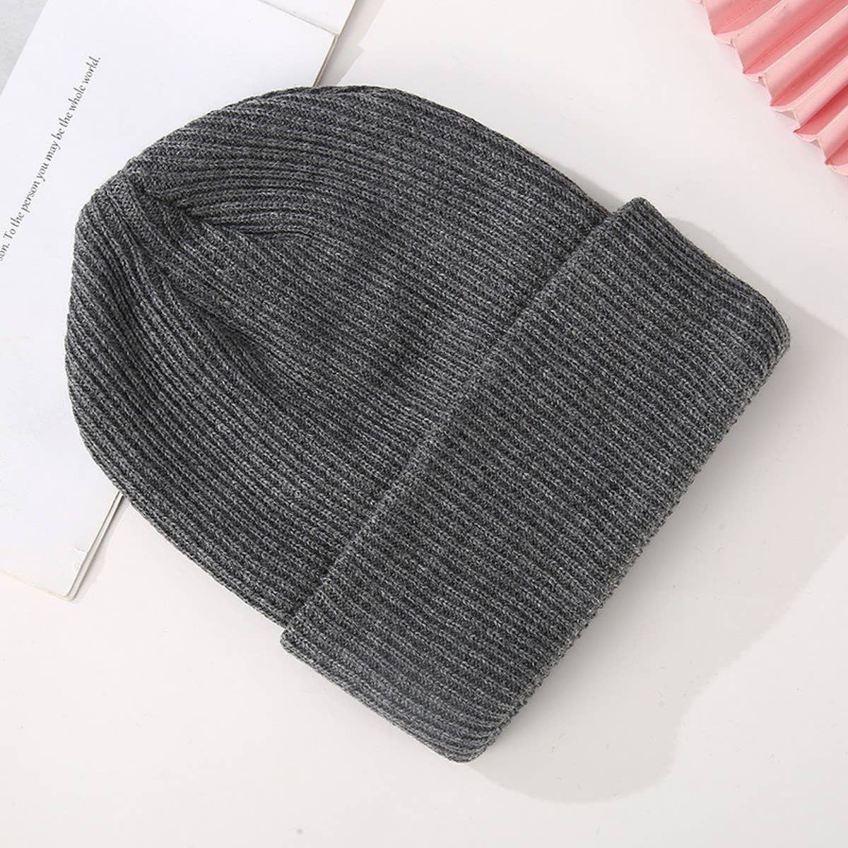 Cwah04349_Thick Knit Beanie Hat Unisex Black Winter