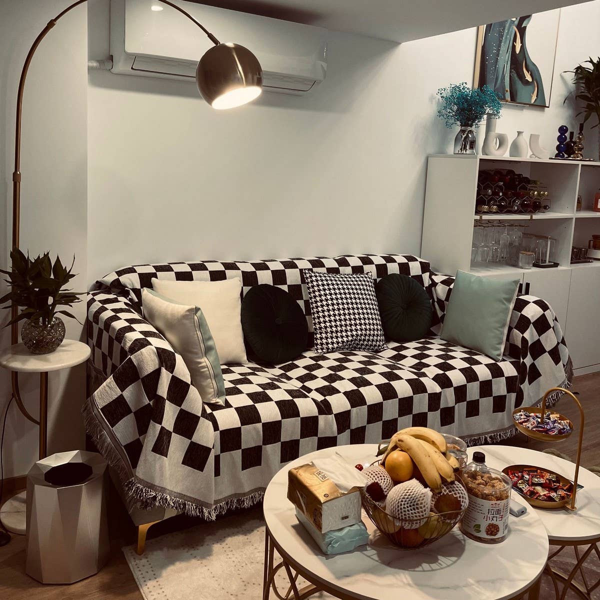 MODERN SIMPLE CHESSBOARD SOFA THROW_CWMM1658