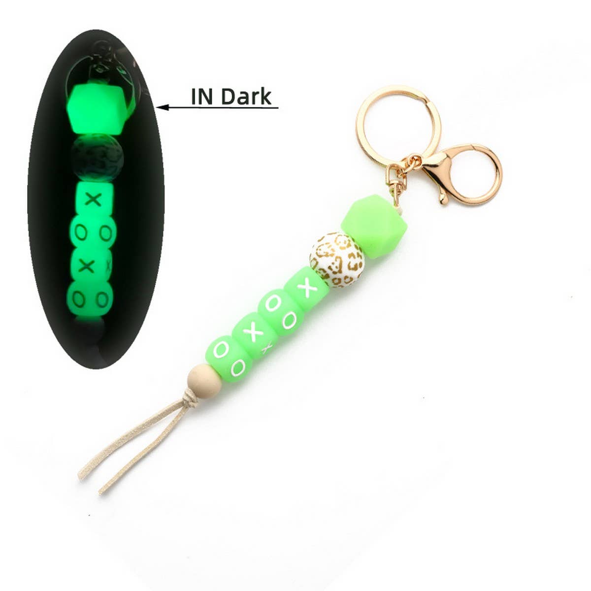 GLOW BEAD BRACELET NEON SILICONE WRISTLET KEYCHAIN_CWAB5095