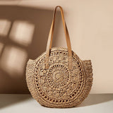 Women Hollow Flower Round Straw Bag_Cwab1980