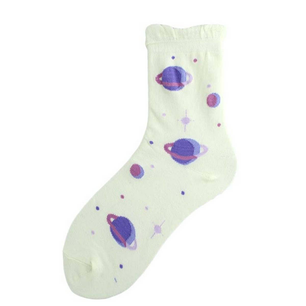 CUTE PRINTED CREW SOCKS WITH TWIST BUBBLE EDGE_CWAH1117