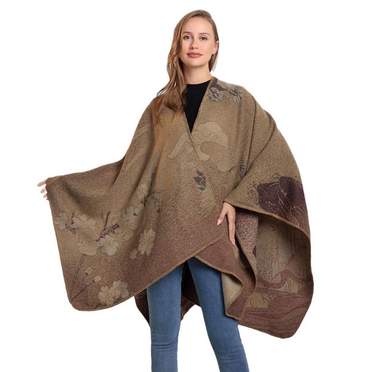 SHAWL VINTAGE SCARF FAUX CASHMERE SLIT WARM CAPE_CWASC2232