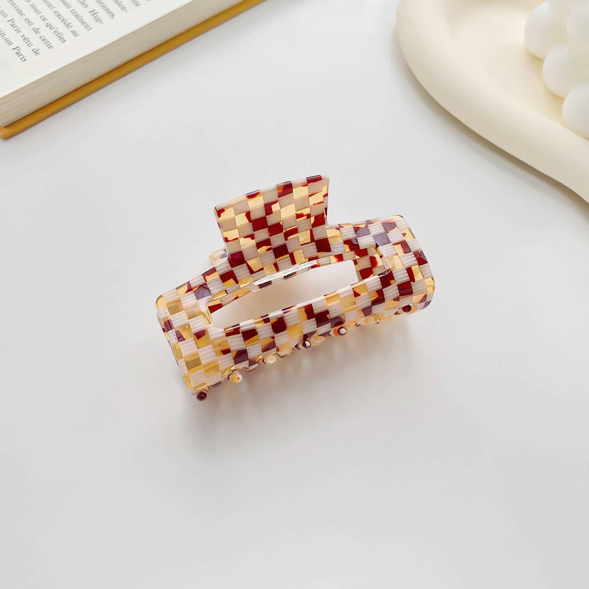 Simple Retro Style Hollow Plaid Hair Claw Clip_Cwaha0736