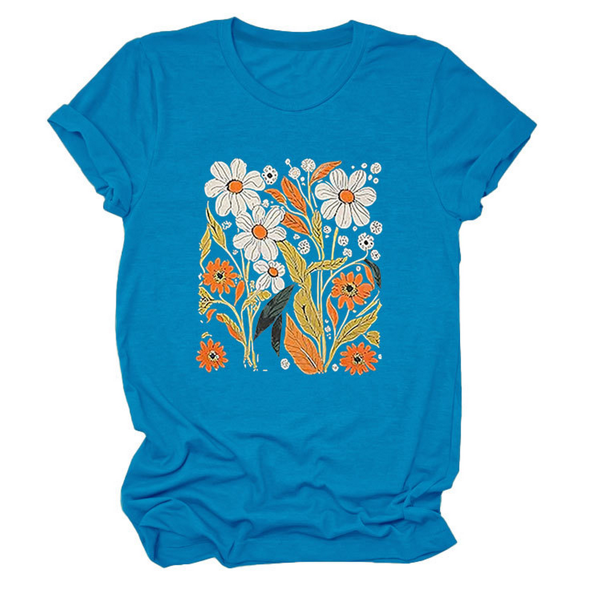 Women Summer Tee ??Flor Casual Round Neck_Cwtts1500