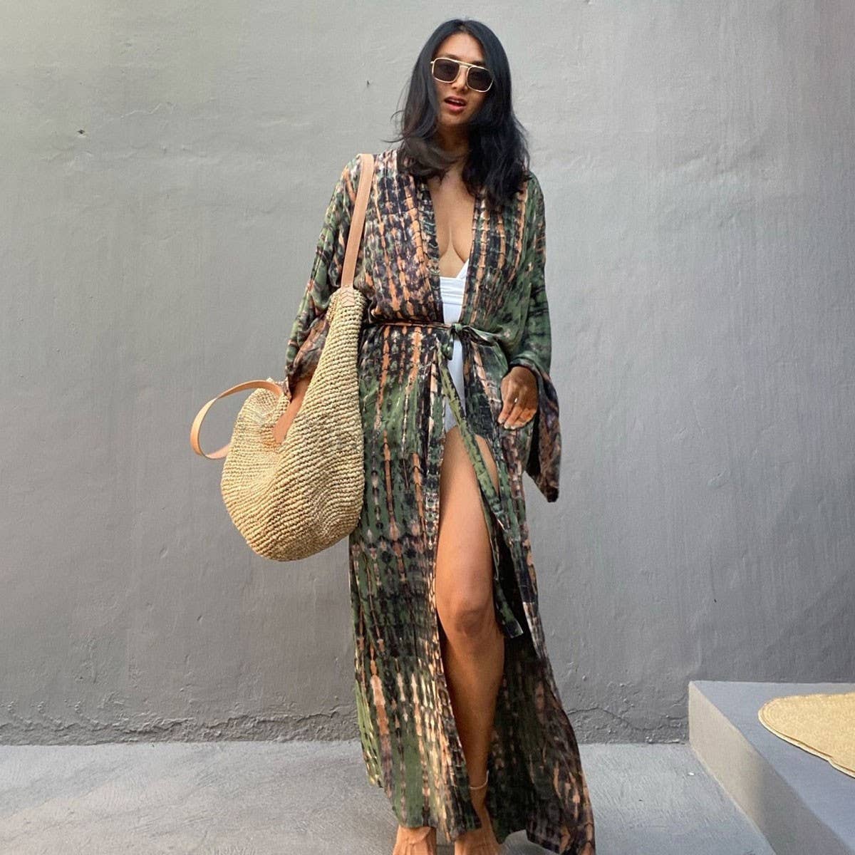 Tie-Dye Beach Cover-Up Cardigan Bikini Sunscreen_Cwmm6299