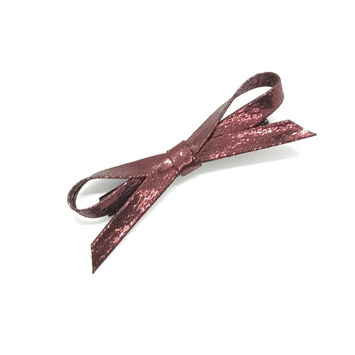 Vintage Pearl Metallic Glitter Bow Side Clip