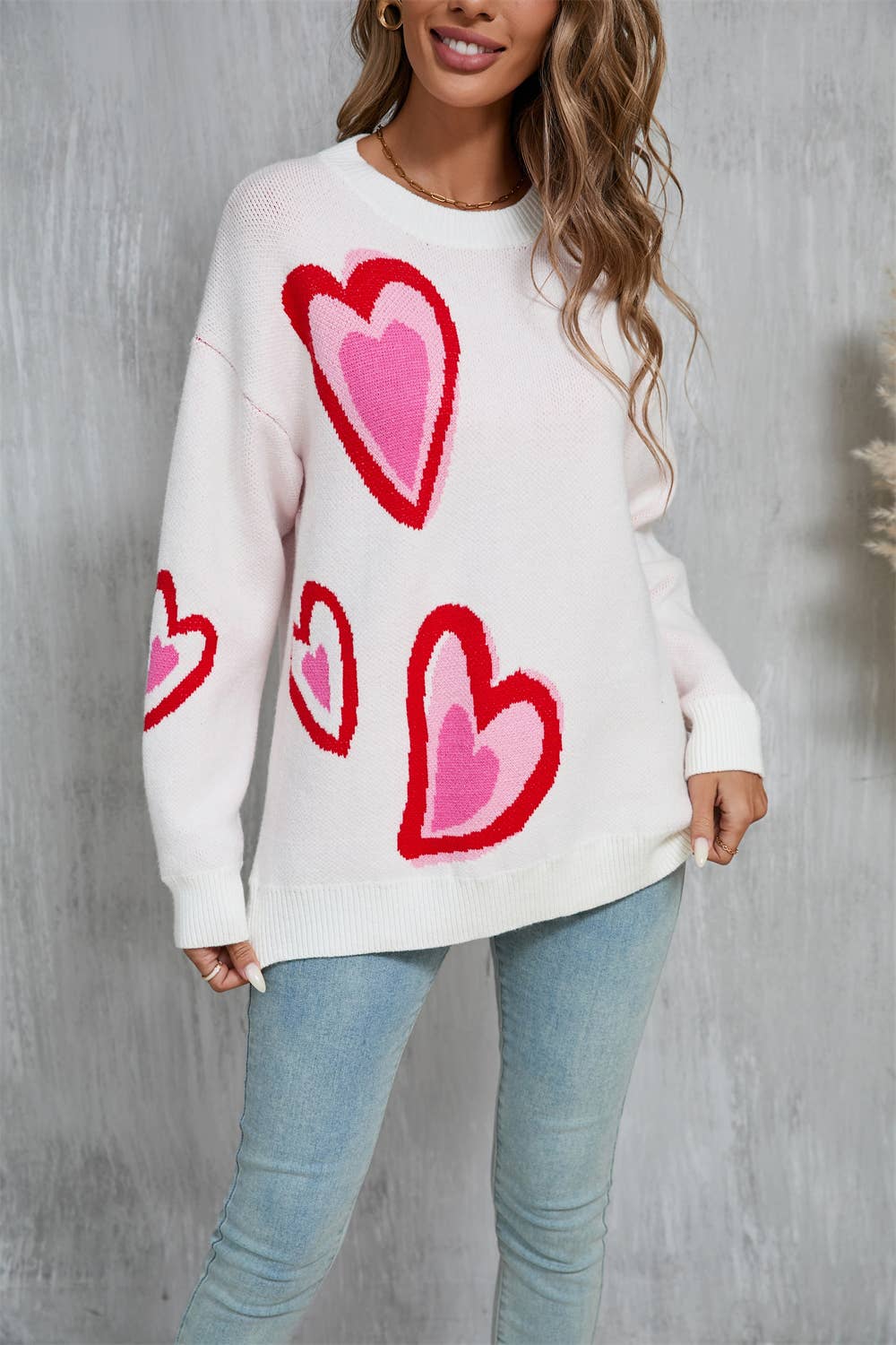 Valentines Day Heart Peach Sweater Knit