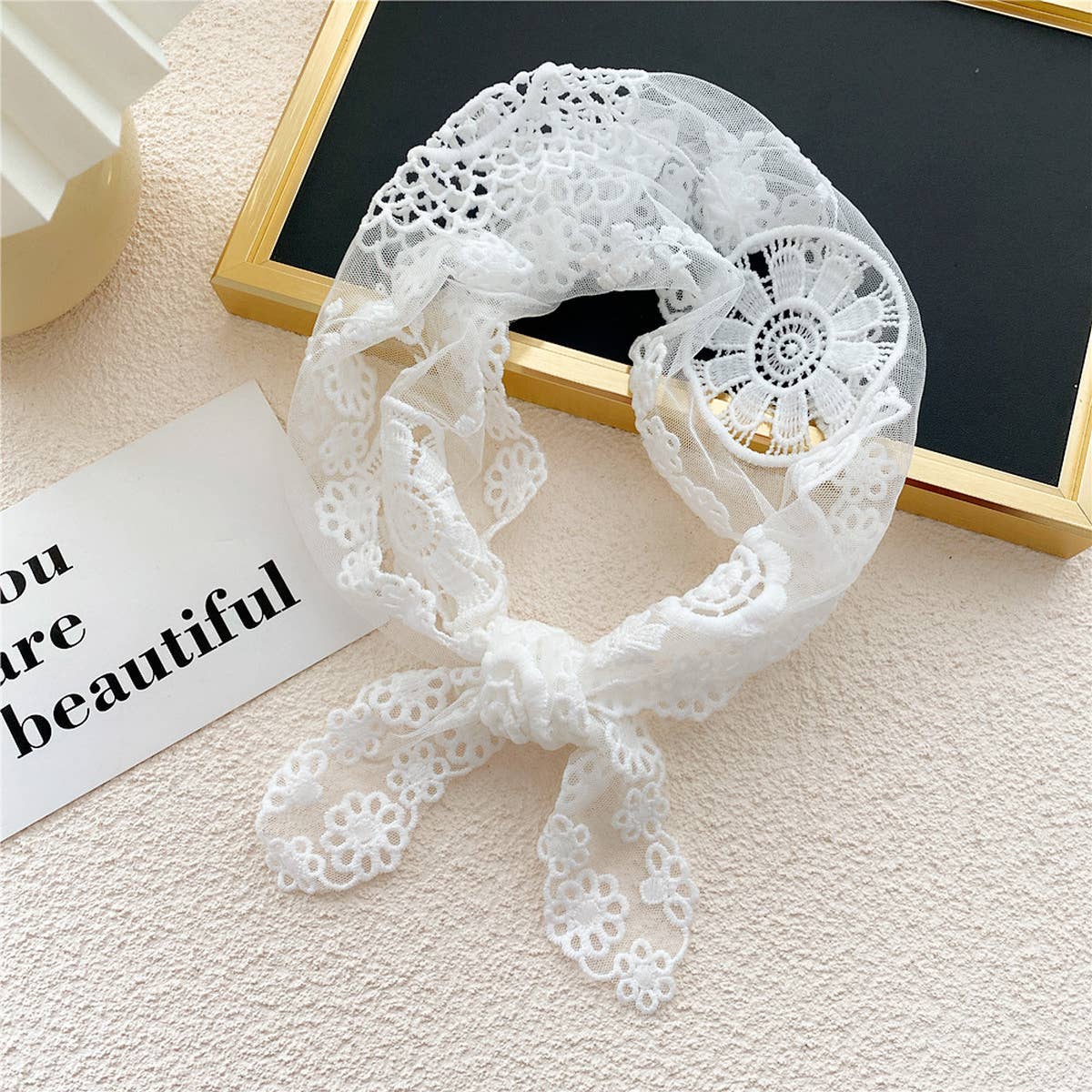 LACE FLORAL TRIANGLE SCARF NECK HAIR WRAP_CWASC0851