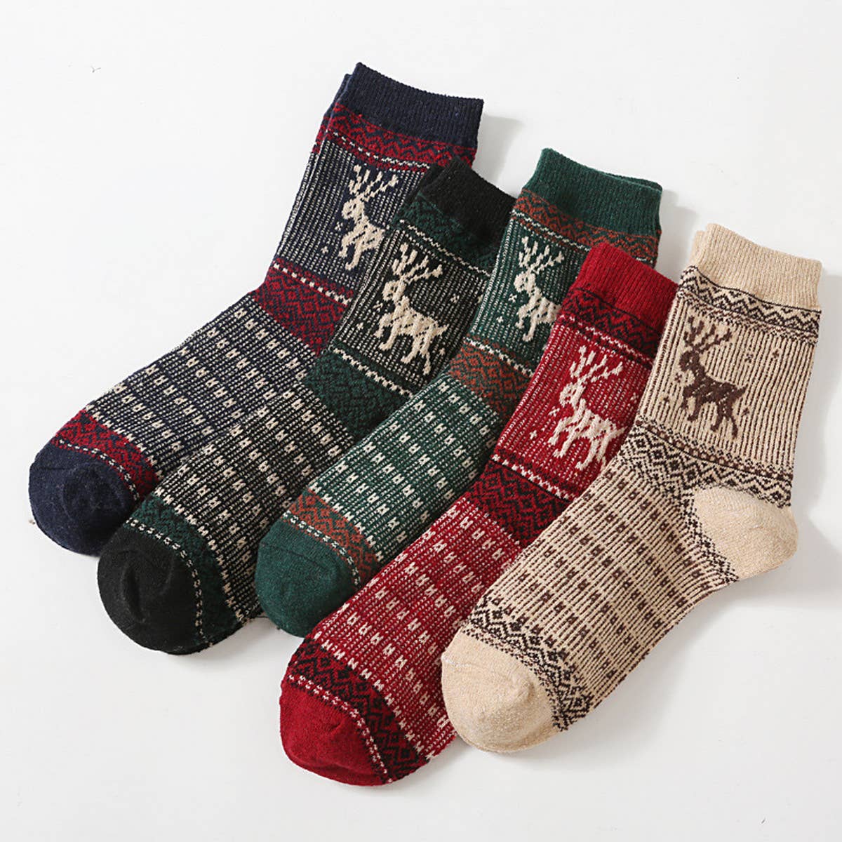 5 PAIRS OF CHRISTMAS CARTOON ELK WARM SOCKS_CWMS0684