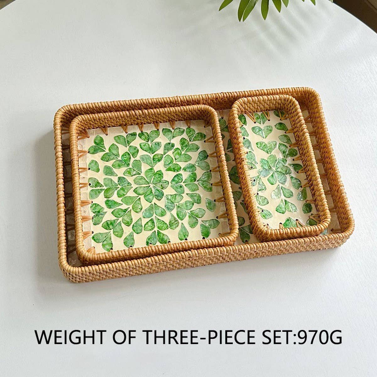 RATTAN COLORFUL SHELL FRUIT TRAY THREE PIECE SET_CWMM4393