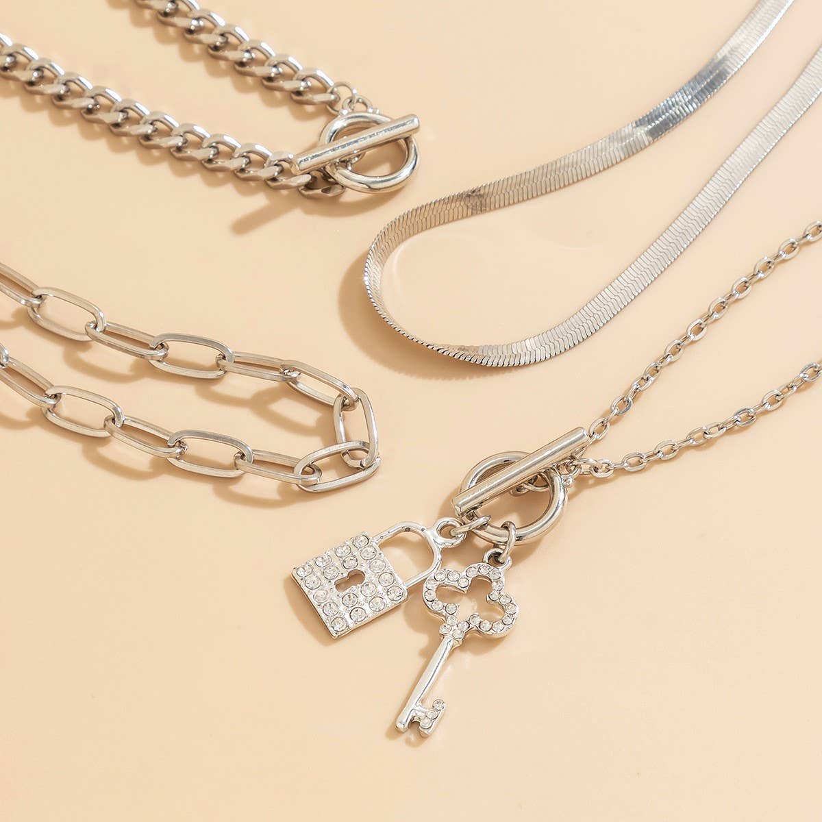 SNAKE BONE CHAIN VINTAGE KEY BRACELET NECKLACE_CWAJE1148