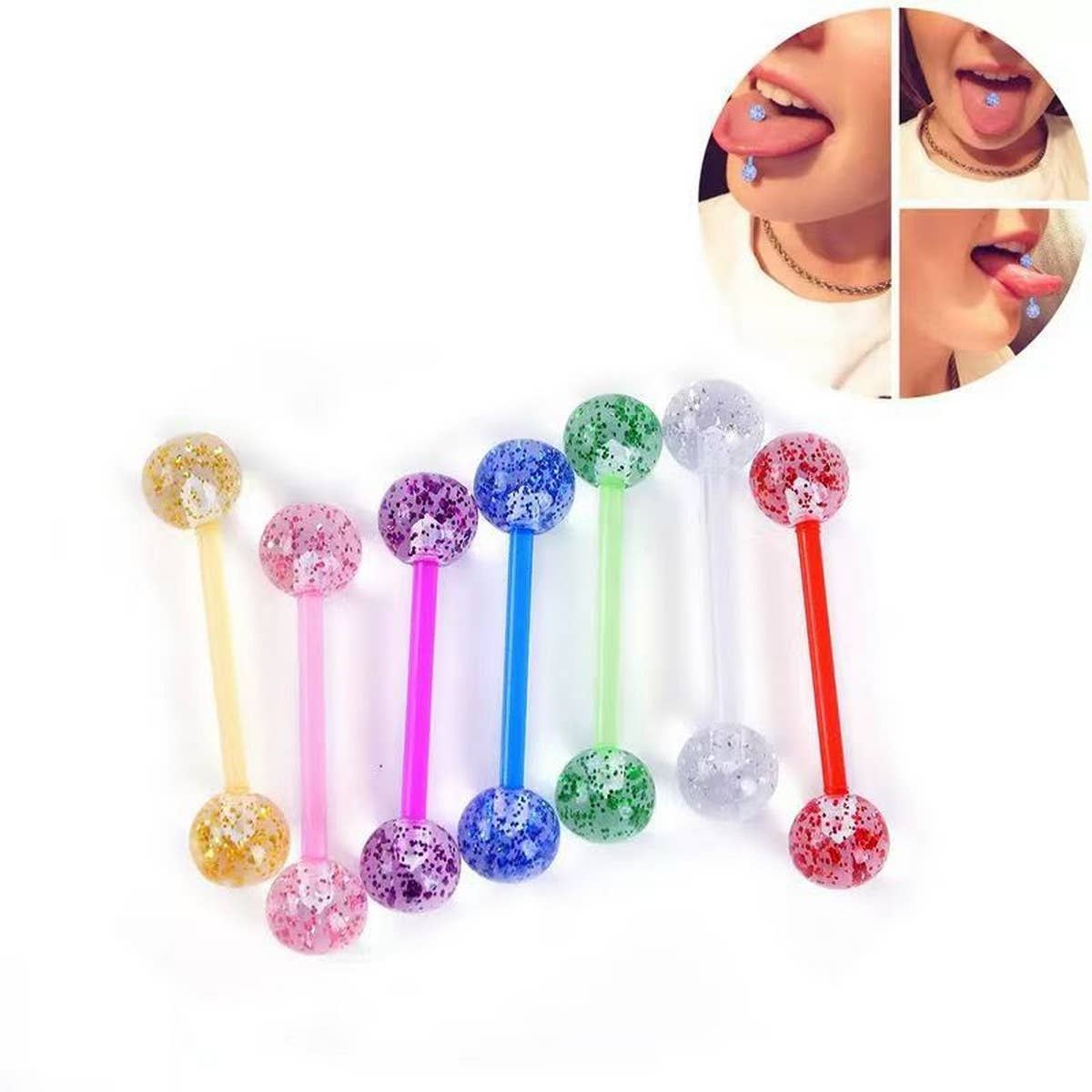 ACRYLIC FLEXIBLE TONGUE PIERCING BARBELL JEWELRY_CWMM9595