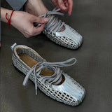 SOFT LEATHER RETRO BALLET FLATS WITH LACES_CWSHF0154
