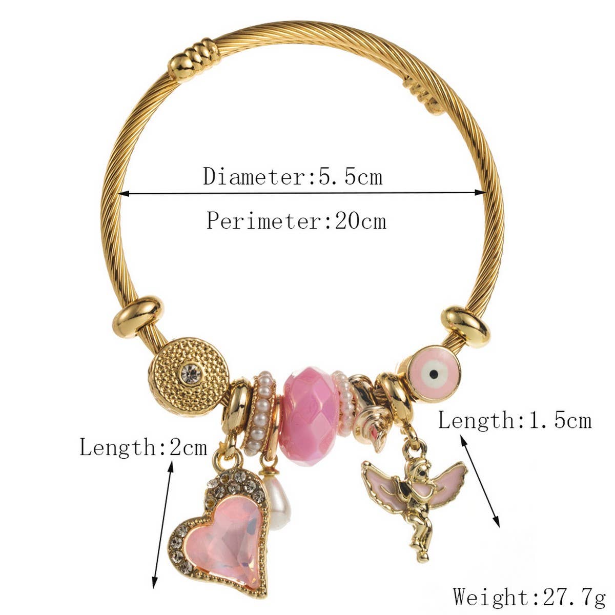 DIY BEADED STEEL BRACELET WITH ANGEL HEART_CWMM8478