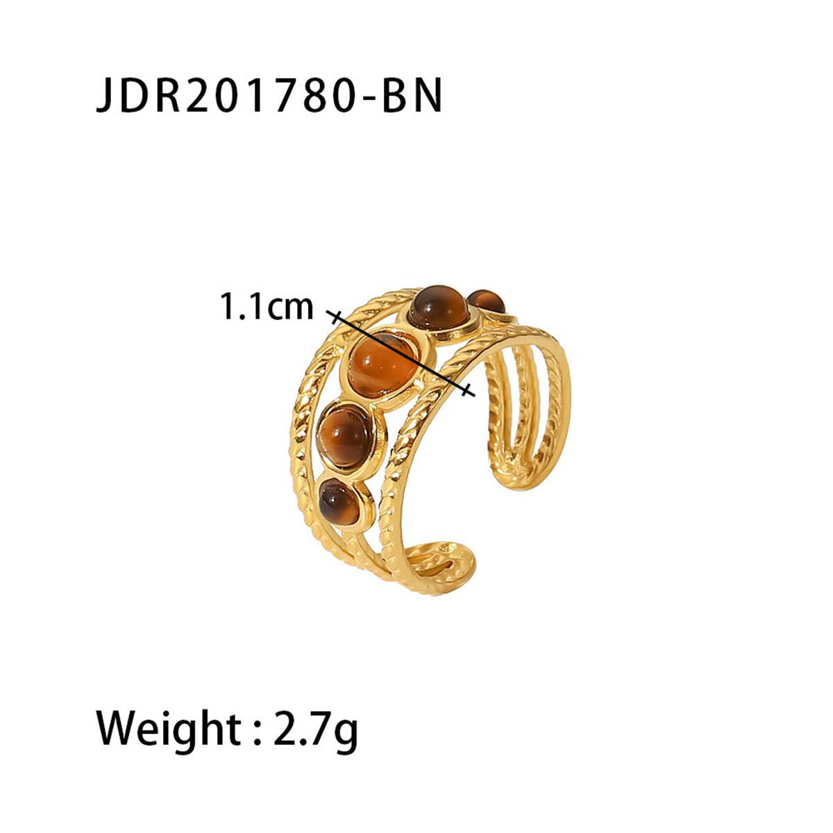 GOLD STAINLESS STEEL INLAID NATURAL STONE RINGS_CWAJE0611