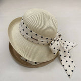 Womens Retro Polka Dot Bow Sun Hat_Cwah3498
