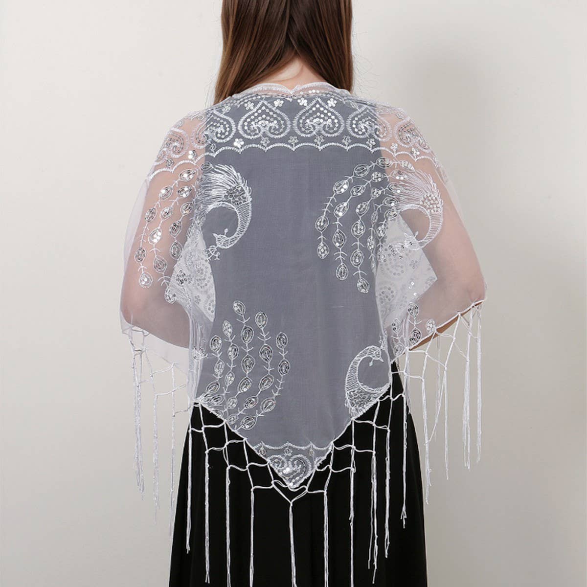 ETHNIC CLASSIC PEACOCK TASSEL TRIANGLE SHAWL_CWMM1998