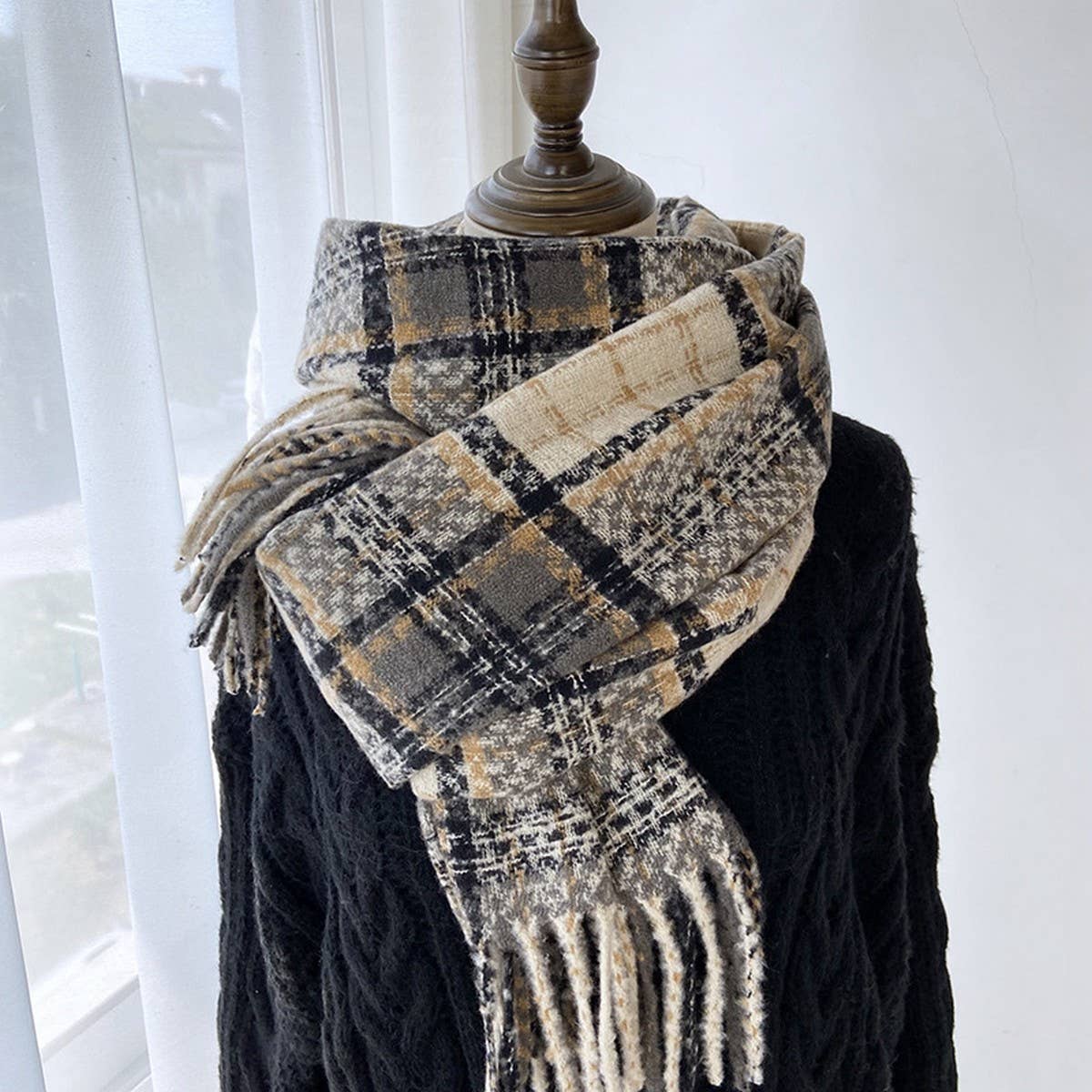 PLAID TASSEL SCARF WRAP FOR STUDENTS COUPLES_CWASC1461