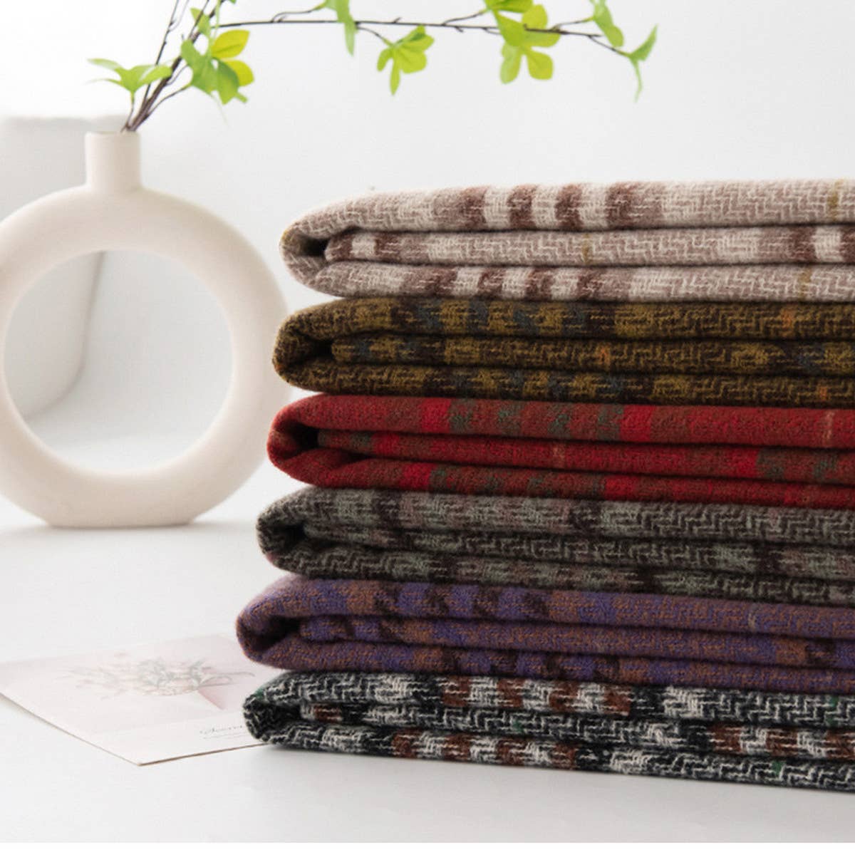 PLAID TASSEL SCARF SOFT WARM FAUX CASHMERE WRAP_CWASC0997