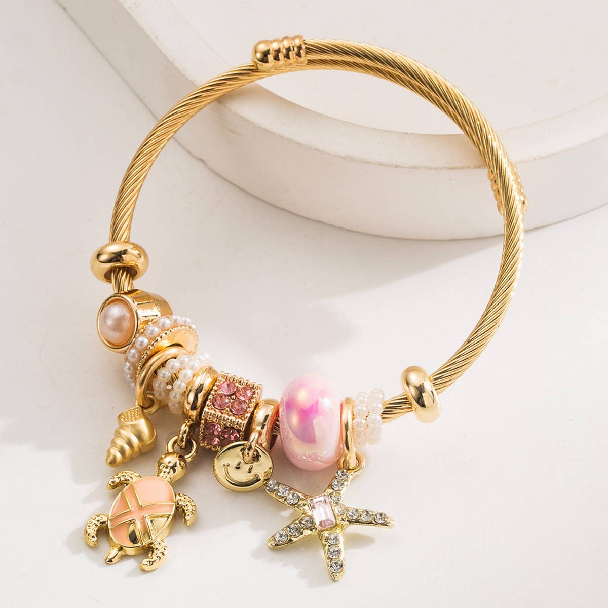 BEACH STYLE STARFISH TURTLE CHARM BRACELET_CWMM8472