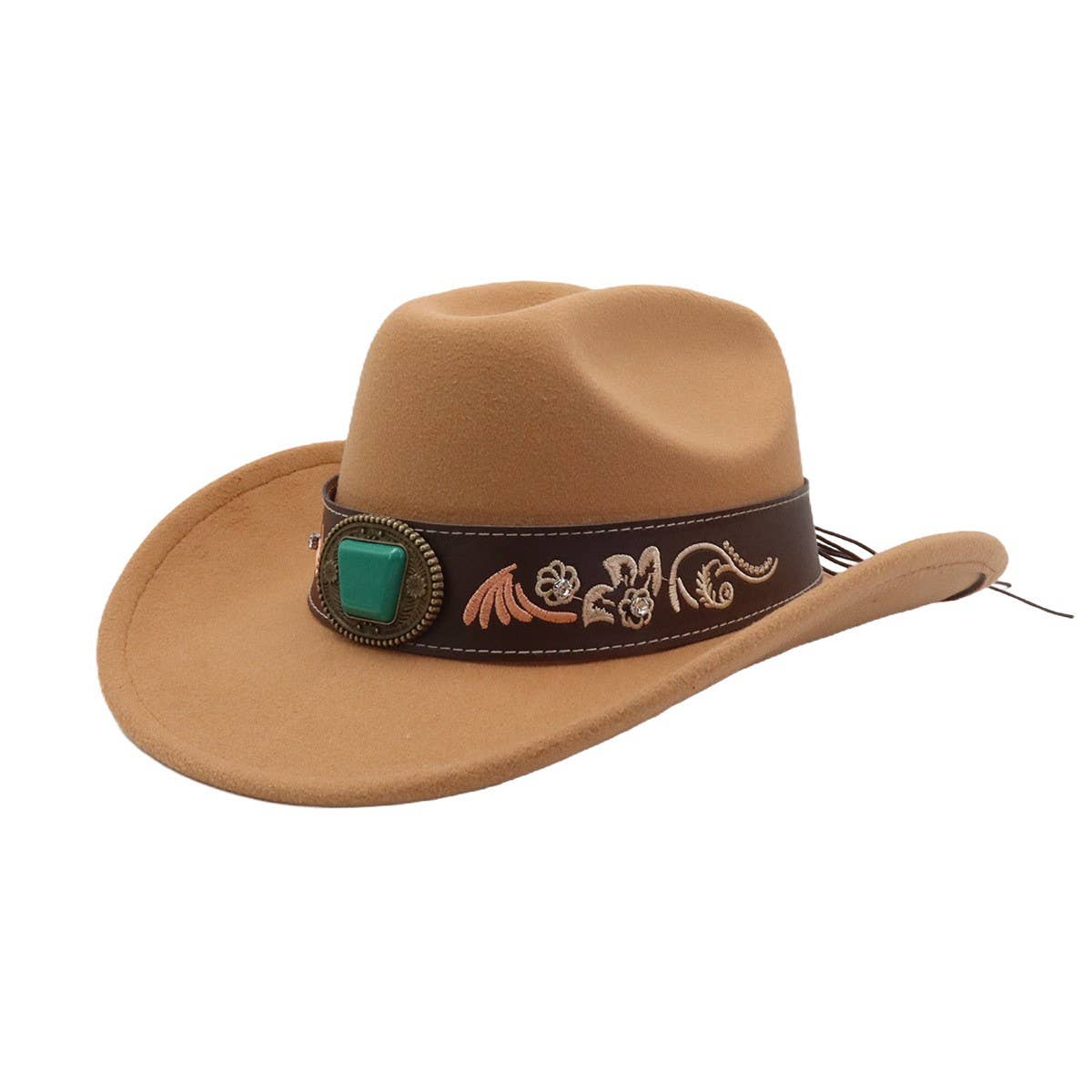Western Ethnic Wool Felt Fedora Cowboy Hat_Cwah04487