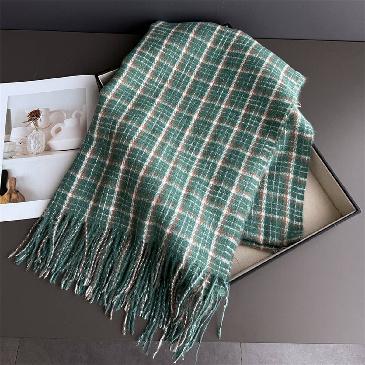 Vintage Plaid Winter Cashmere Feel Tassel Scarf_Cwasc03259